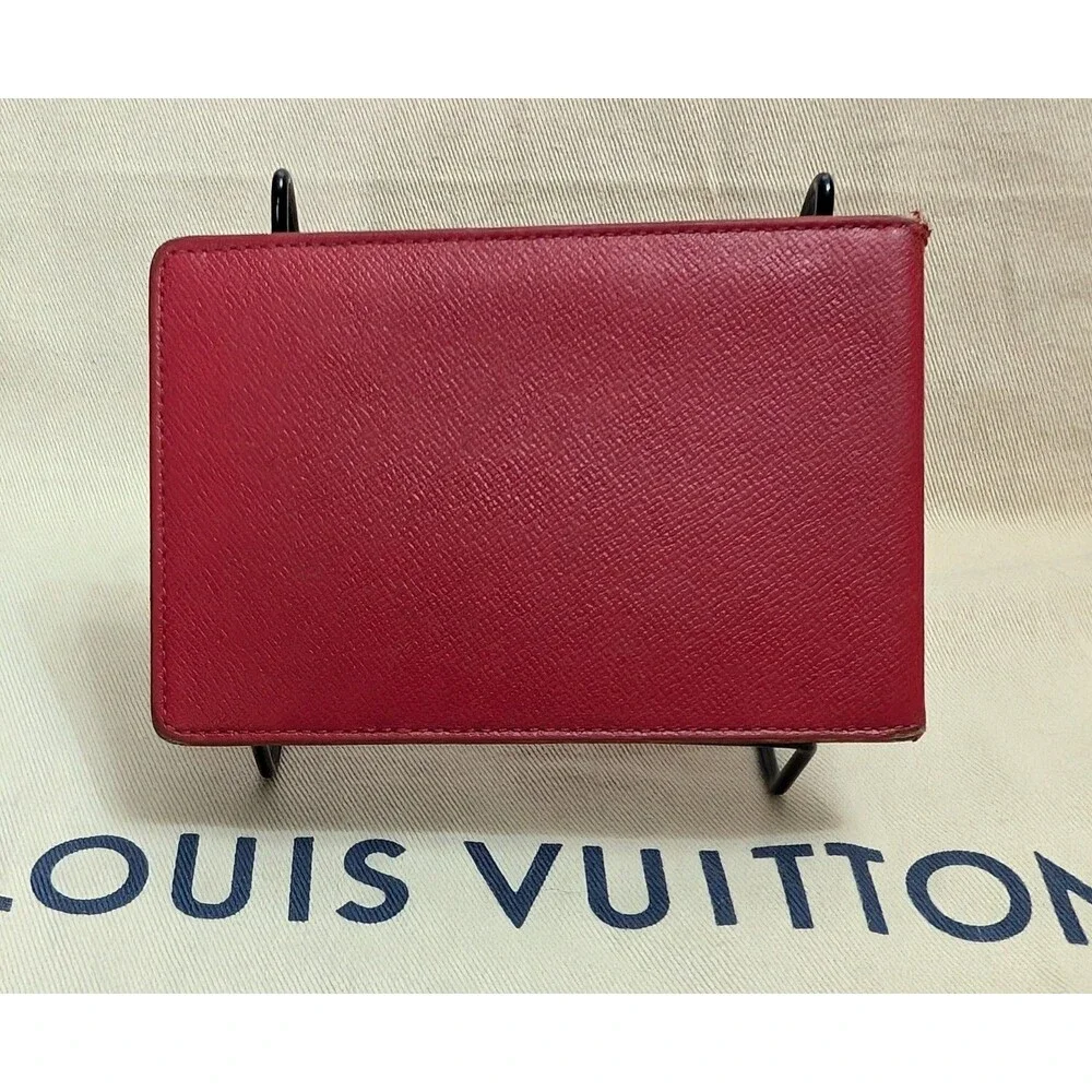 Louis Vuitton Card Holder Wallet Red Taiga Leather Bifold 2000 Authentic SP0090